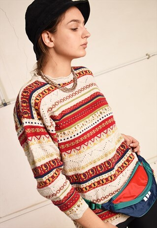 90'S RETRO STRIPED JAZZY KNIT FESTIVAL GARM JUMPER