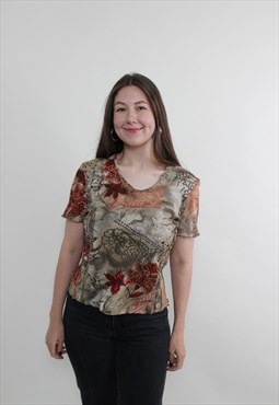 y2k paisley pullover top, vintage 00s hippie style flowers 