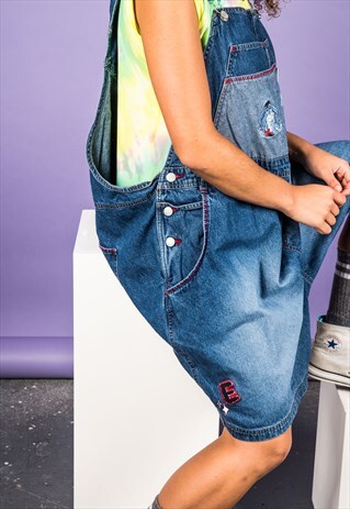 VINTAGE DISNEY DUNGAREES IN BLUE DENIM WITH EEYORE PRINT