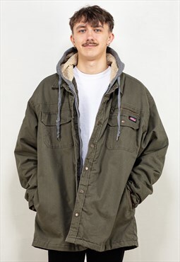 Vintage 90's Hooded Dickies Jacket in Khaki Green