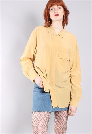VINTAGE 80S SILK MUSTARD YELLOW LONG SHIRT