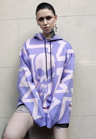 LOOSE FIT PREMIUM SKULL KNITTED SKELETON HOODIE JUMPER TOP