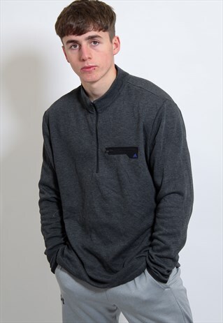 VINTAGE ADIDAS 1/4 ZIP SWEATSHIRT IN GREY LARGE