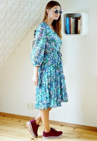 BLUE DITSY FLORAL DRESS