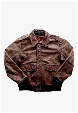 Vintage 80s Schott NYC Brown Leather Pilot Jacket