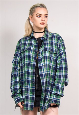 90'S VINTAGE GRUNGE CHECK PATTERN FLANNEL SHIRT