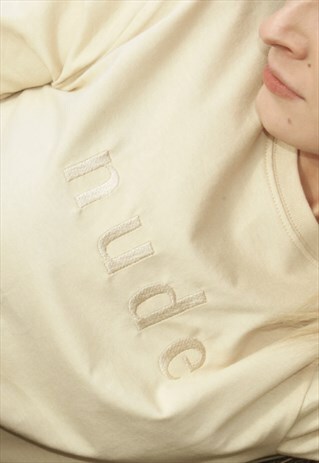 NUDE ETHICS ORGANIC EMBROIDERED GRAPHIC SAND BROWN T-SHIRT