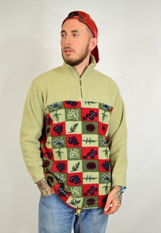 VINTAGE 90S LEAF PRINT FLEECE JACKET