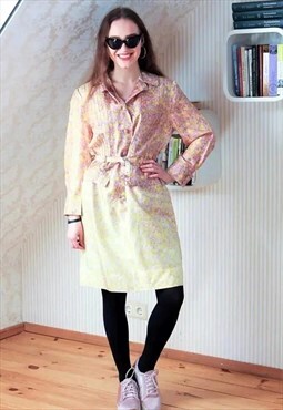 Yellow and purple floral shirt dress