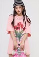 TULIPS T-SHIRT FLORAL PRINT TEE GRUNGE FLOWER TOP IN GREY