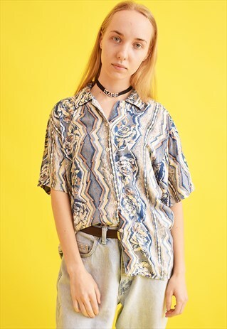 90'S RETRO ABSTRACT PRINT OVERSIZED BLOUSE TOP