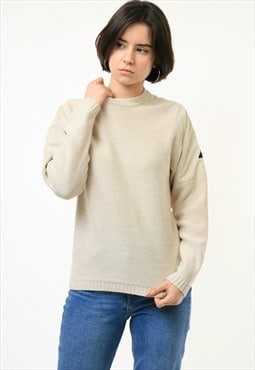 90s Vintage Adidas Knit Cream Crew Neck Jumper Sweater 3897