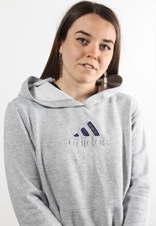 VINTAGE ADIDAS GREY HOODIE W/ CENTRE SPELL OUT LOGO
