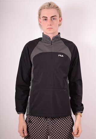 FILA MENS VINTAGE PULLOVER TRACKSUIT TOP SMALL BLACK 90S