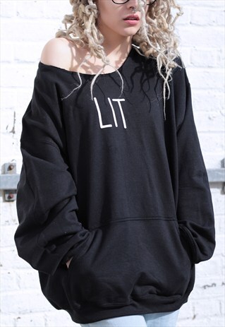 LIT OVERSIZED DROP SHOULDER BLACK SWEATSHIRT