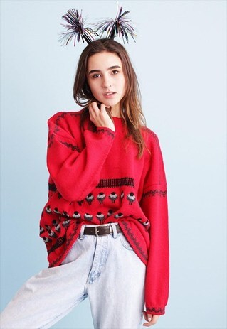 90'S SHEEP PATTERN KNIT CHRISTMAS NORDIC WOOL JUMPER