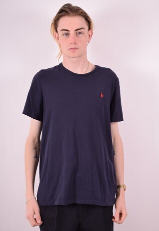POLO RALPH LAUREN MENS VINTAGE T-SHIRT TOP LARGE NAVY 90S