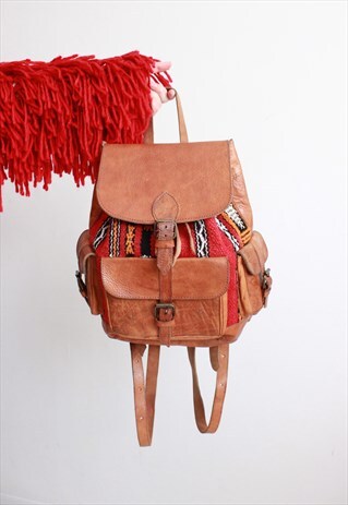 VINTAGE 90S LEATHER KILIM CARPET RUCKSACK