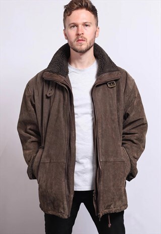 VINTAGE LEATHER AVIATOR FLEECE JACKET