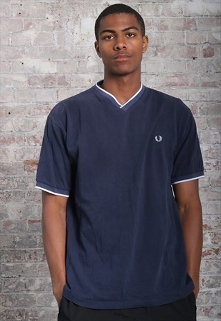 VINTAGE FRED PERRY LOGO T-SHIRT NAVY BLUE