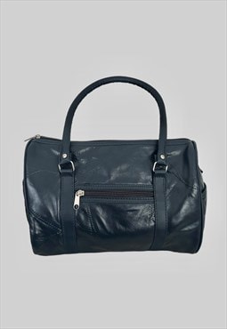 80's Vintage Blue Leather Patchwork Hand Held Ladies Bag