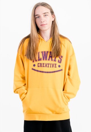 PRINTED OVERSIZED HOODIE IN YELLOW WITH POUCH POCKET