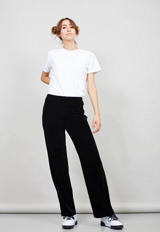 VINTAGE 90'S BLACK HIGH WAISTED VELVET TROUSERS