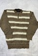 VINTAGE KNITTED JUMPER ABSTRACT PATTERNED 1/4 ZIP SWEATER