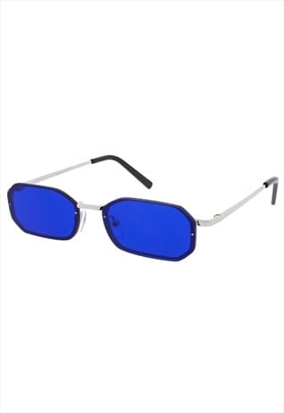 Blue Sunglasses in Silver with Dark Blue lenses
