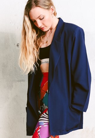 VINTAGE 90S UNSTRUCTURED AIRY BLAZER IN NAVY BLUE