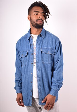 MENS VINTAGE DENIM SHIRT XL BLUE 90S