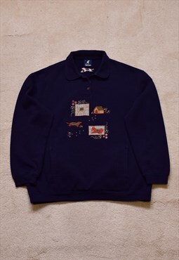 Women's True Vintage 90s Dog Embroidered Navy Sweater