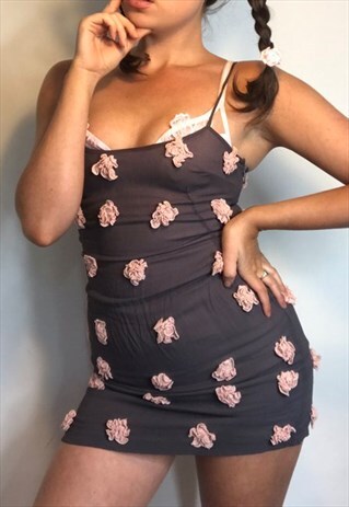 VINTAGE Y2K SILK DARK PINK ROSE MINI DRESS FESTIVAL IBIZA