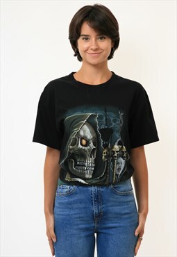 90s Vintage Skeleton Graphic Print T-Shirt L Large 18762