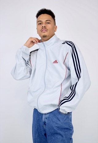 VINTAGE 90'S WHITE ADIDAS HIGH NECK ZIP UP JACKET