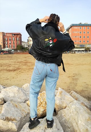 VINTAGE SHEARLING BIKER JACKET WITH HANDPAINTED PATHER