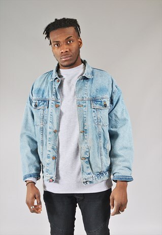 VINTAGE FLEECE LINED DISTRESSED DENIM JACKET MID BLUE