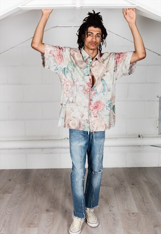VINTAGE SHORT SLEEVE FLOWER UNISEX SHIRT
