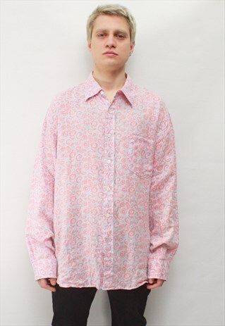 VINTAGE 90' AMAZING ELEGANT BLUE AND PINK ORNAMENT SHIRT