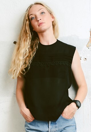 VINTAGE 60S SHEER BLACK SLEEVELESS TOP