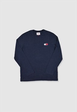 Tommy Hilfiger Embroidered Logo Long-Sleeve Top in Navy Blue