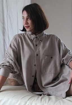 Vintage mocha brown herringbone cotton flannel shirt