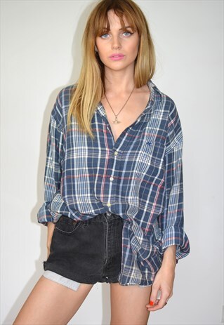 VINTAGE 90S BLUE & RED OVERSIZE FLANNEL CHECK SHIRT