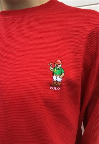 MENS POLO RALPH LAUREN TOP RED LONG SLEEVED POLO BEAR SHIRT