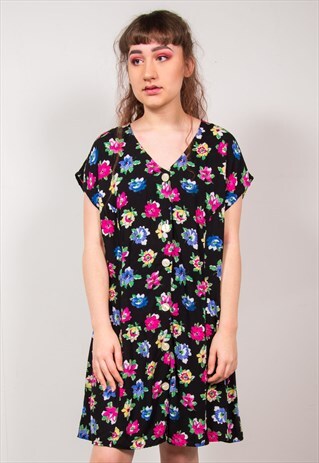 VINTAGE 90'S BLACK FLORAL DRESS
