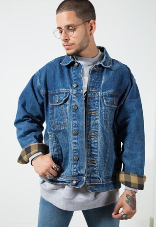 VINTAGE 80S WRANGLER WINTER BLANKET DENIM JACKET / S1584
