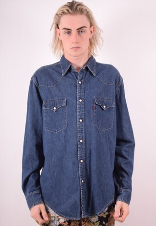 LEVI'S MENS VINTAGE DENIM SHIRT LARGE BLUE 90S