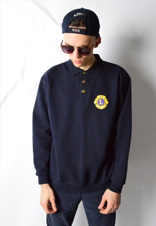 VINTAGE 90S NAVY BLUE LION LONG SLEEVE POLO SHIRT