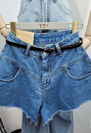 MIILLOW WIDE-LEG RUFFLED DENIM SHORTS