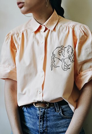HAND EMBROIDERED PEACHY PINK SHIRT